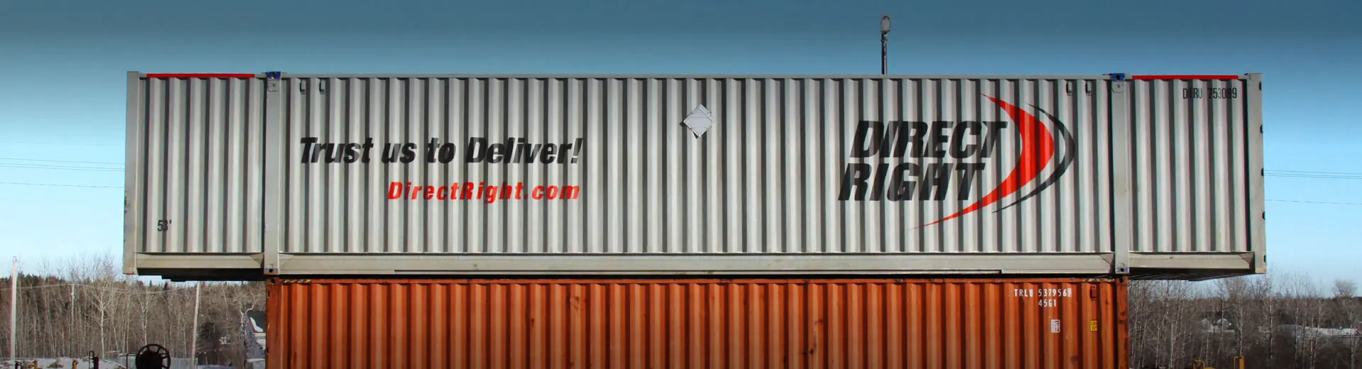 Direct Right – Intermodal Container 53' Direct Right branded intermodal containers on rail car in Canada