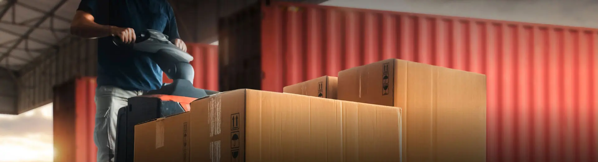 Dock worker unloading boxes from intermodal shipping container