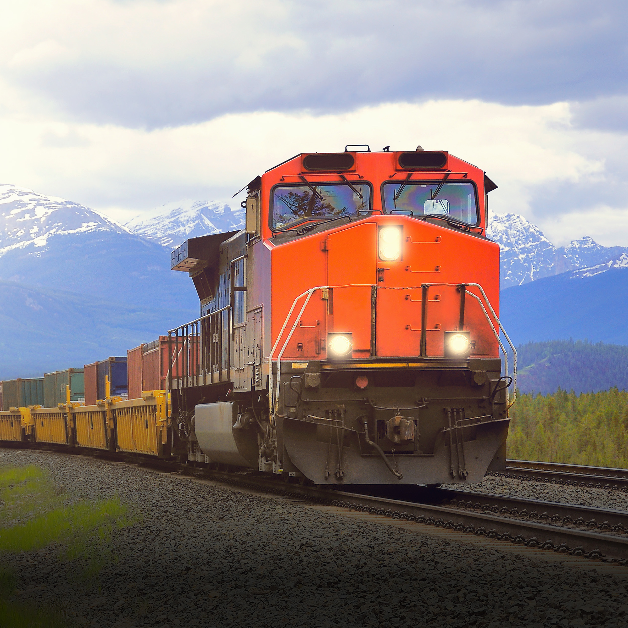 Intermodal rail train transporting containers across Canada