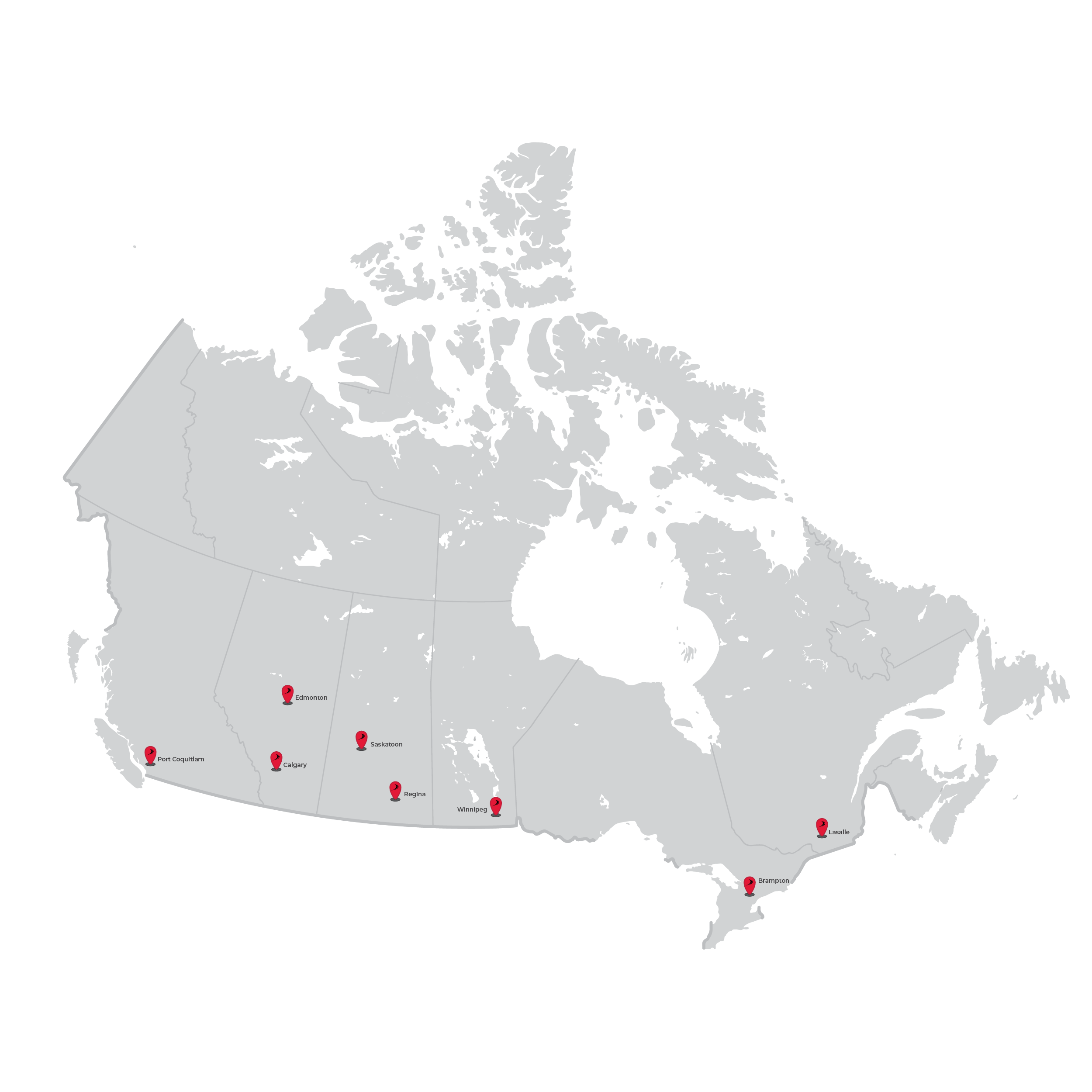 Map of Direct Right Terminal Locations in Canada